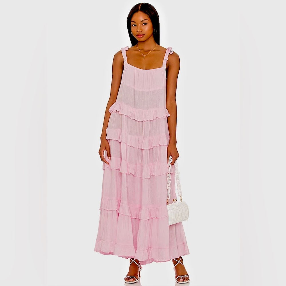Jen’s Pirate Booty Pink Ruffle Maxi Dress NWT